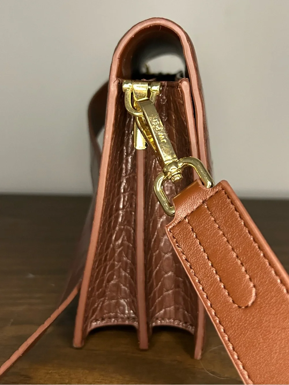 JW PEI Brown Croc Embossed Vegan Leather Crossbody Bag